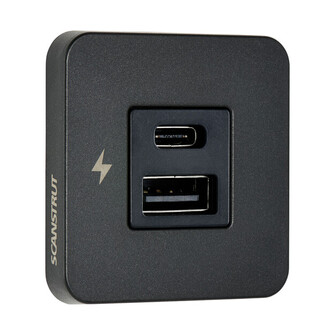 TILE USB-A / USB-C LATURI 12/24V, MUSTA