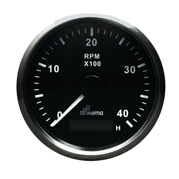 KIERROSLUKUMITTARI 4000 RPM, MUSTA/RUOSTUMATON TERÄS