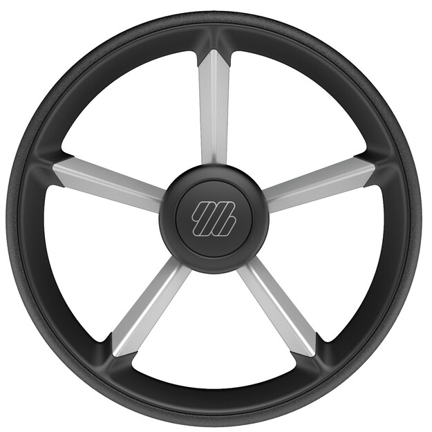OHJAUSPYÖRÄ 350MM MUSTA/HOPEA V75